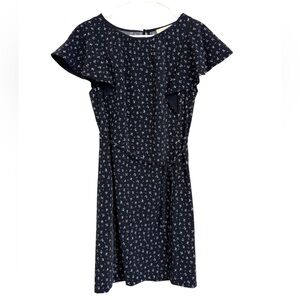 2$30 LOFT Navy Floral Flutter Short Sleeve Tie Waist Dress Size 4